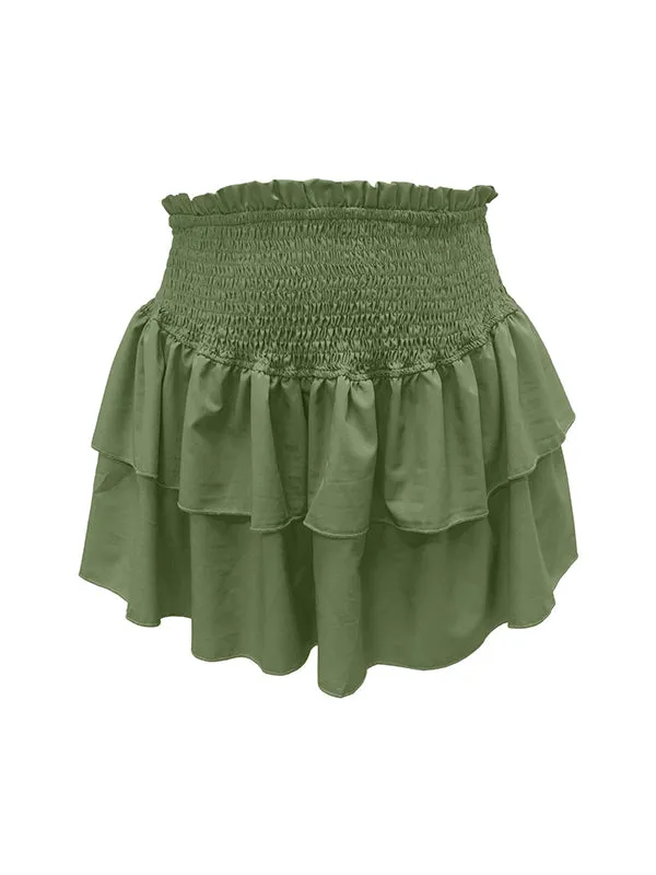 Pleated Solid Color Split-Joint Loose Skirts