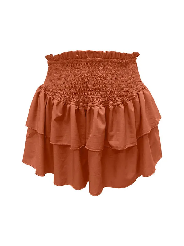 Pleated Solid Color Split-Joint Loose Skirts