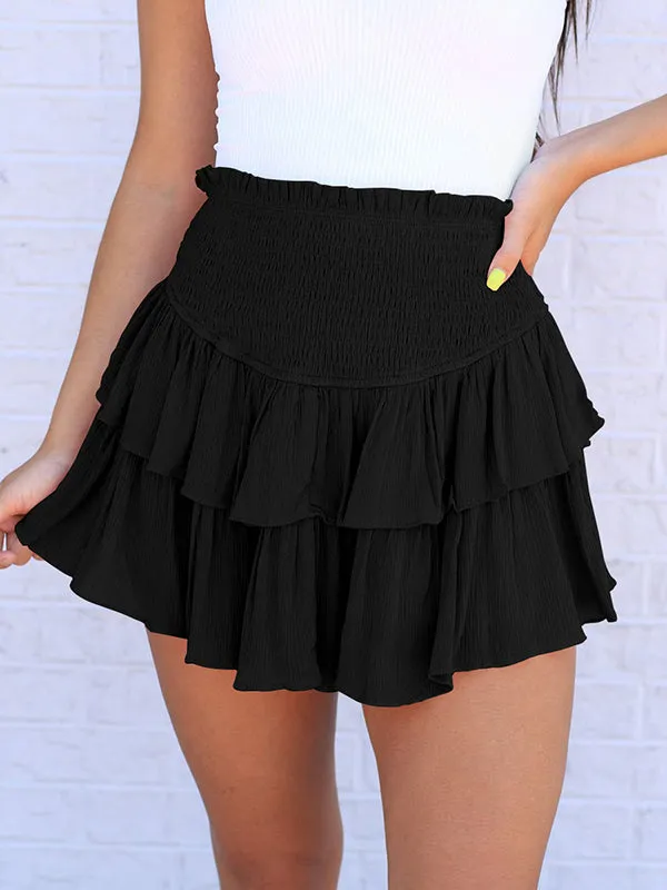 Pleated Solid Color Split-Joint Loose Skirts
