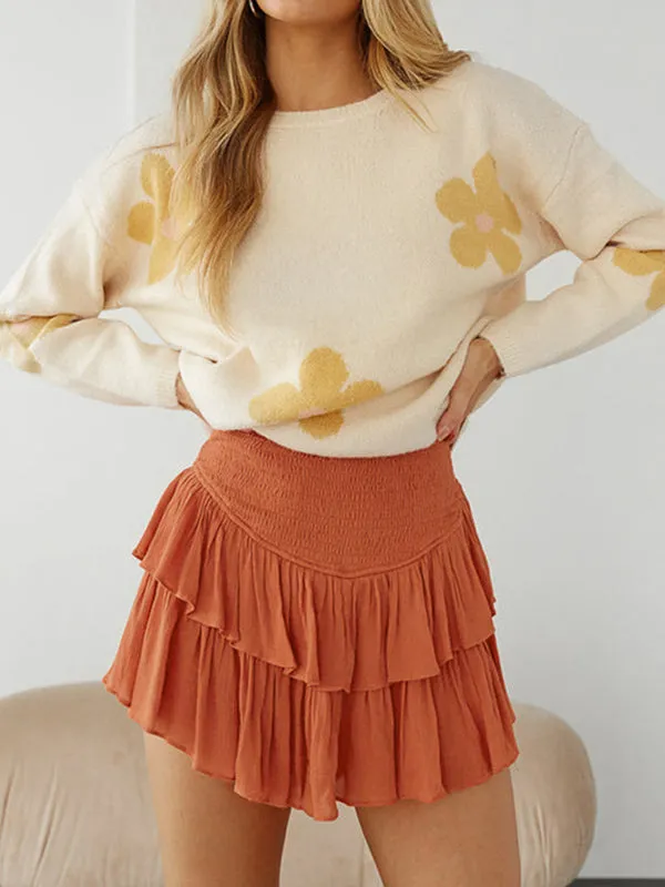 Pleated Solid Color Split-Joint Loose Skirts