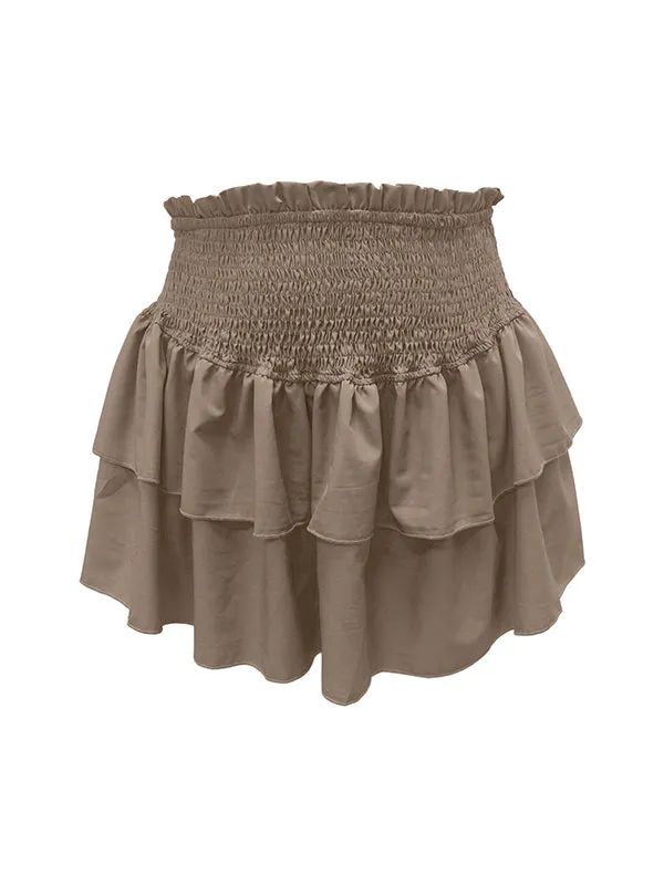 Pleated Solid Color Split-Joint Loose Skirts