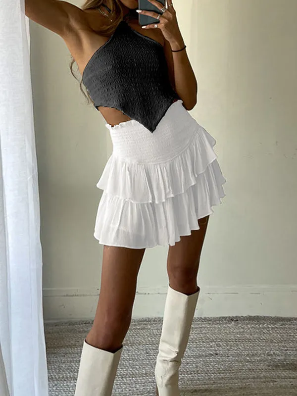 Pleated Solid Color Split-Joint Loose Skirts