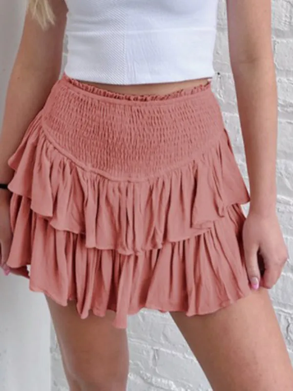 Pleated Solid Color Split-Joint Loose Skirts