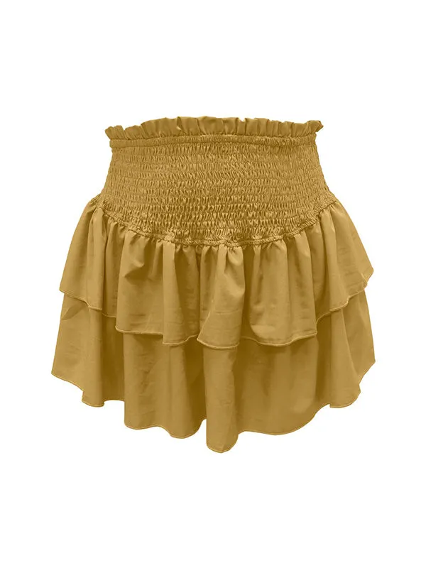 Pleated Solid Color Split-Joint Loose Skirts