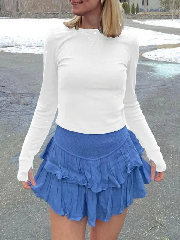 Pleated Solid Color Split-Joint Loose Skirts
