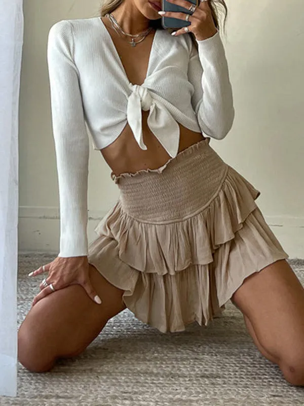 Pleated Solid Color Split-Joint Loose Skirts