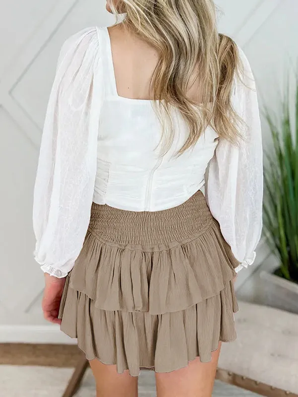 Pleated Solid Color Split-Joint Loose Skirts