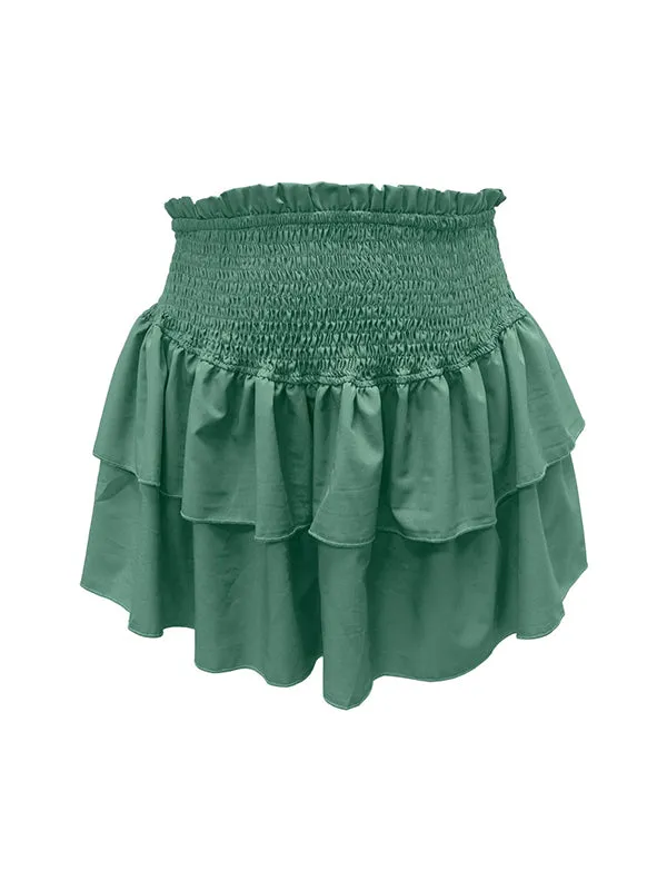 Pleated Solid Color Split-Joint Loose Skirts