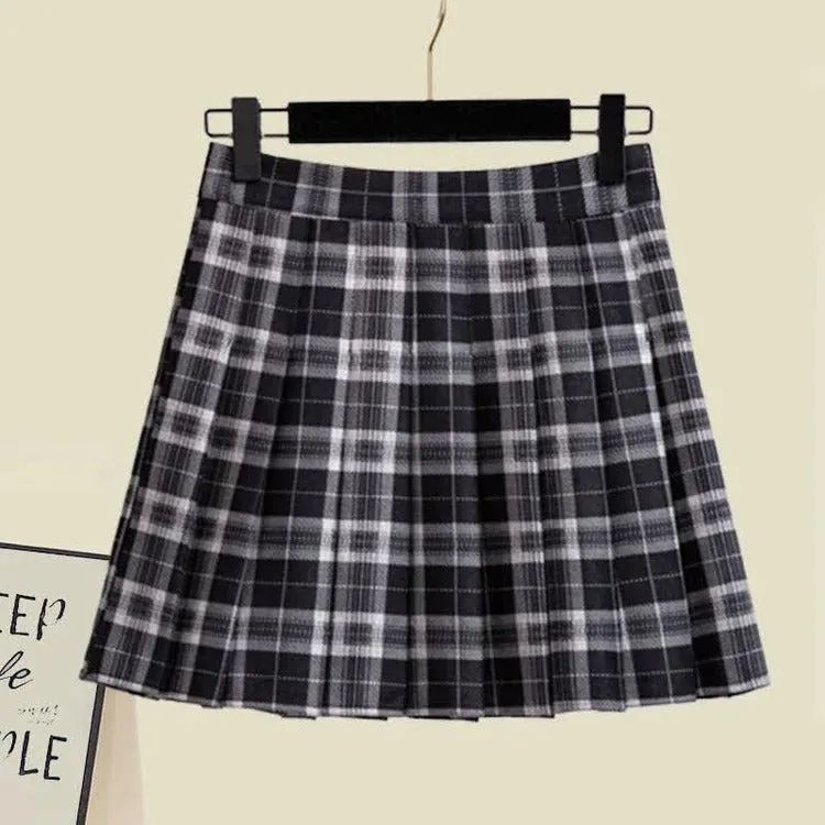 Sailor Collar Bowknot Sweater Lattice Pleated Skirt Set