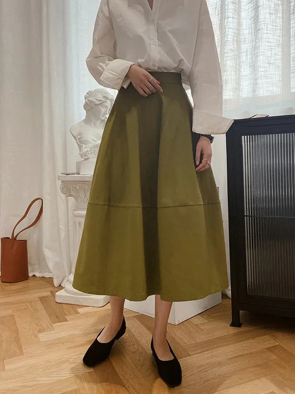 Simple A-Line High Waisted Solid Color Skirts Bottoms