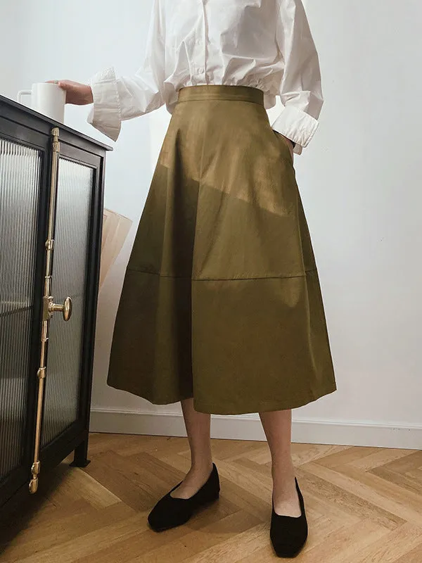 Simple A-Line High Waisted Solid Color Skirts Bottoms