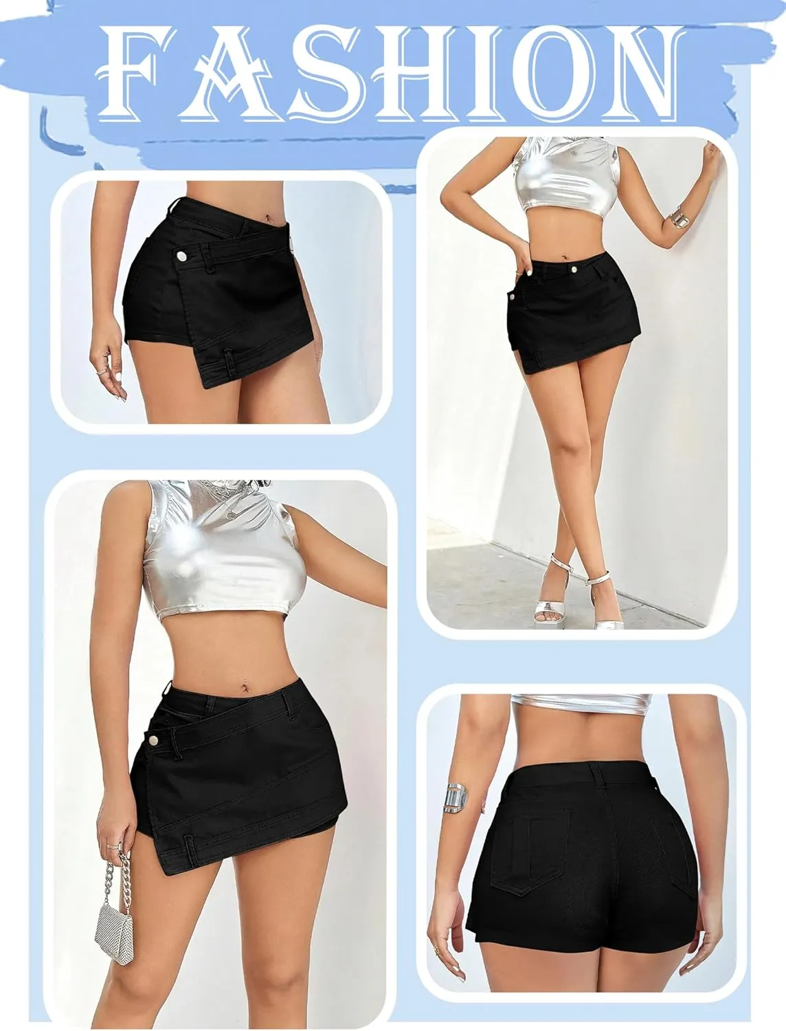 Skirts for Women Sexy Short Jean Skirt Mini Skirts for Women Lrregular with Pockets