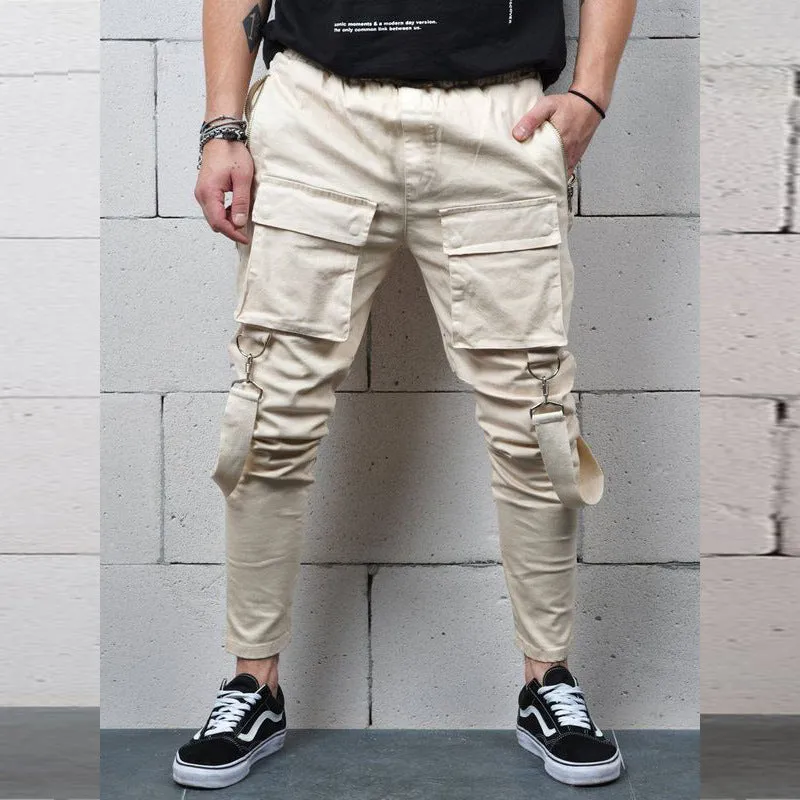Street style fashion multi-pocket casual overalls
