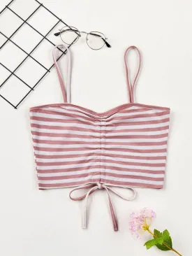 Stripe Print Drawstring Detail Cami Top