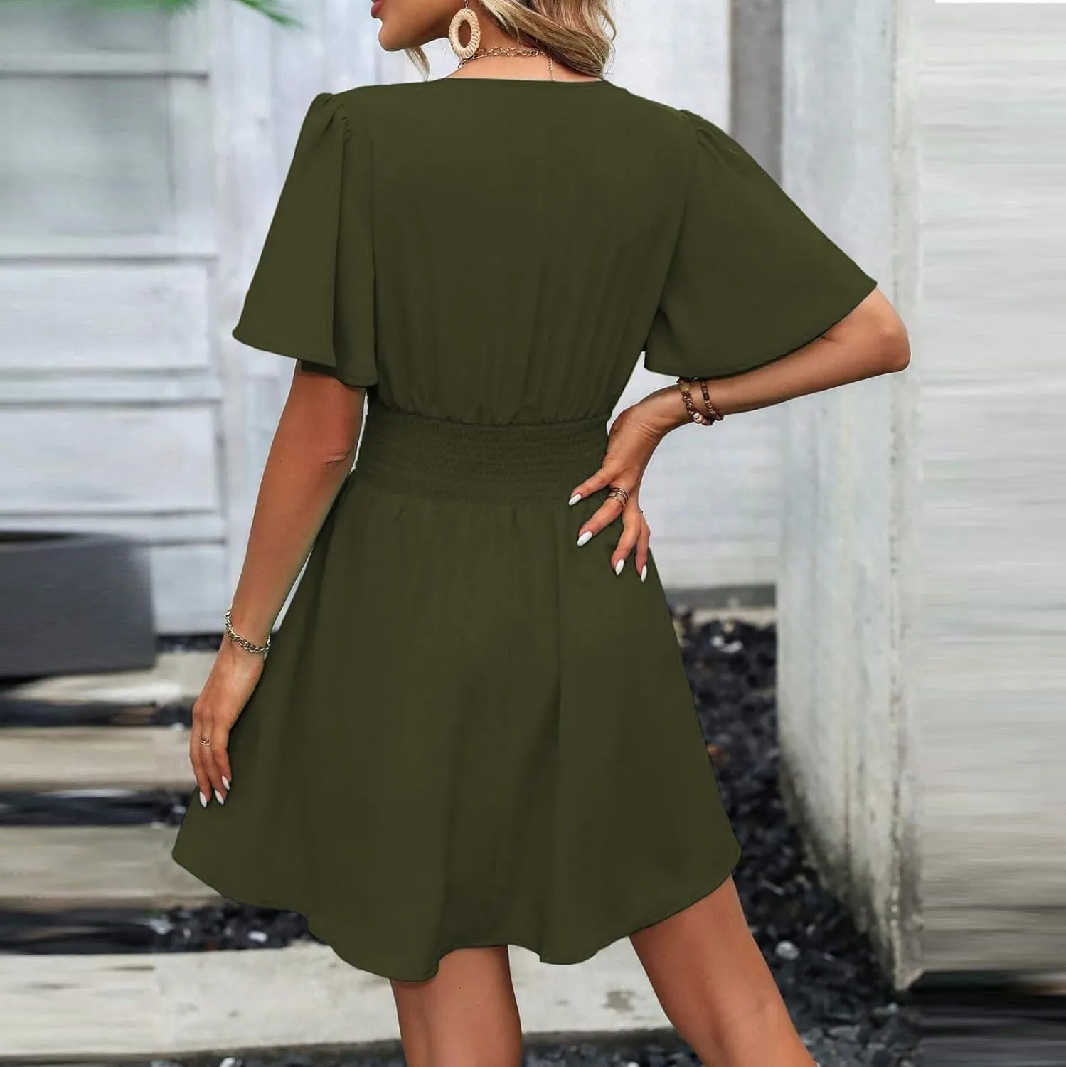 Summer Dresses for Women 2025 Sexy Date Night Cinched Waist Garden Party Concert Mini Brunch Trendy Short Sleeve Dress
