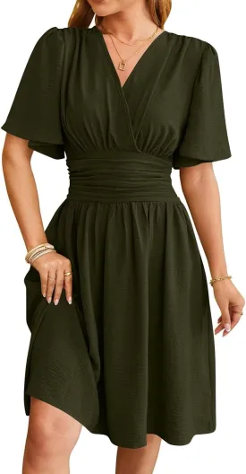 Summer Dresses for Women 2025 Sexy Date Night Cinched Waist Garden Party Concert Mini Brunch Trendy Short Sleeve Dress