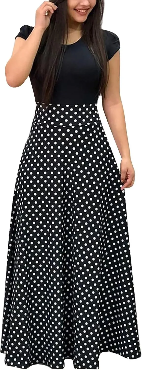 Summer Dresses for Women 2025,Women's Maxi Dress Floral Boho Print Tunic High Waist Elastic Beach Womens Summer Dresses