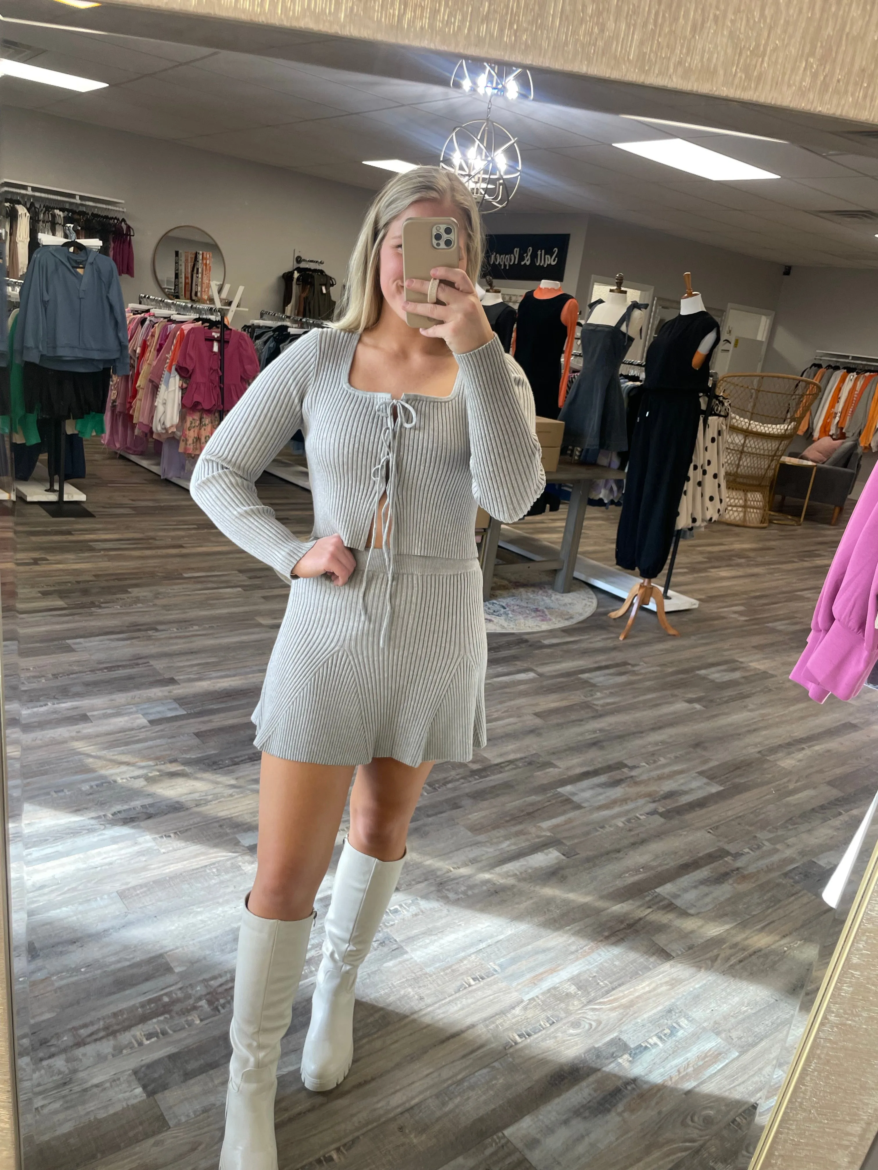 Sweater Mini Skirt - Grey