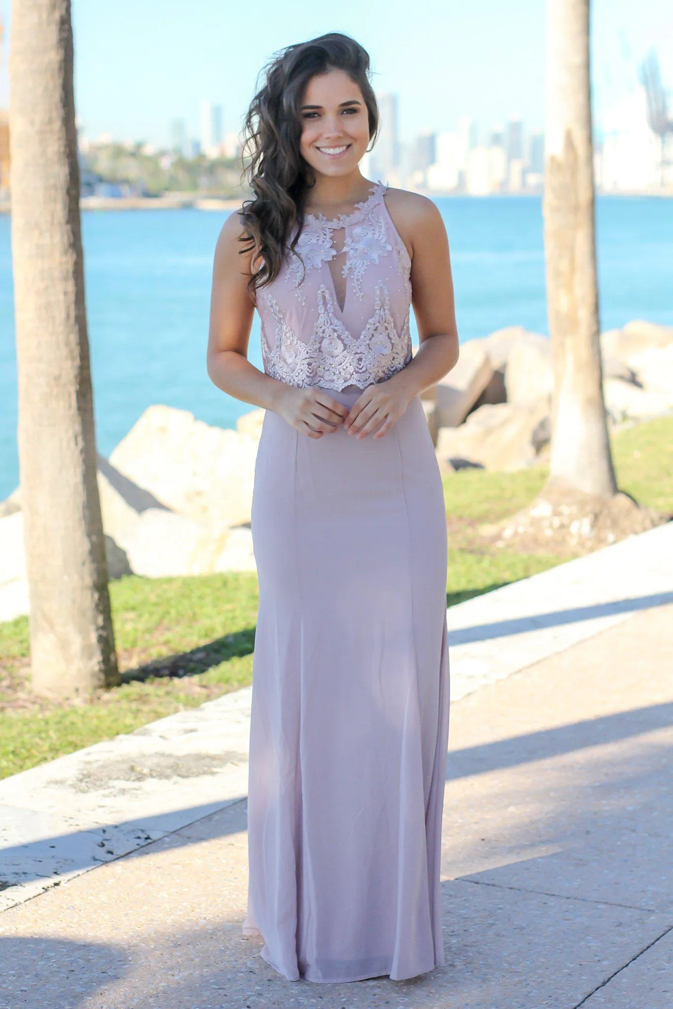Tea Rose Maxi Dress with Mesh Embroidered Top