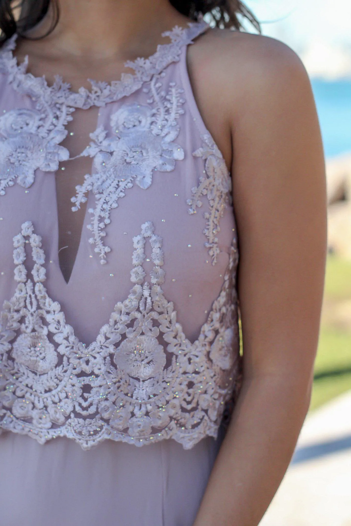 Tea Rose Maxi Dress with Mesh Embroidered Top