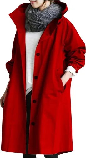 UOFOCO Womens Anorak Rain Coat with Hood Waterproof Plus Size Long Rain Jacket Trench Coat Windbreaker for Women
