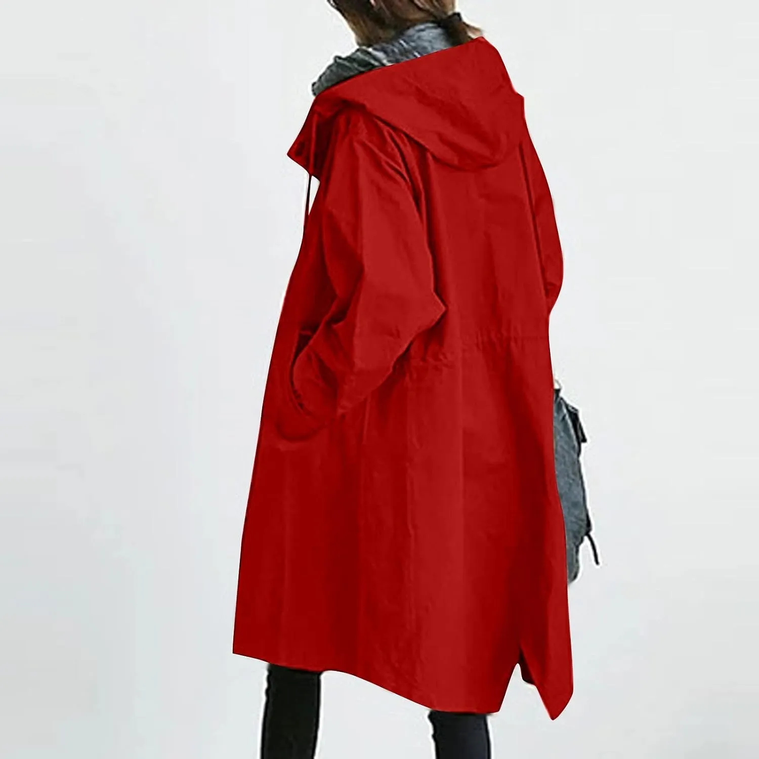 UOFOCO Womens Anorak Rain Coat with Hood Waterproof Plus Size Long Rain Jacket Trench Coat Windbreaker for Women