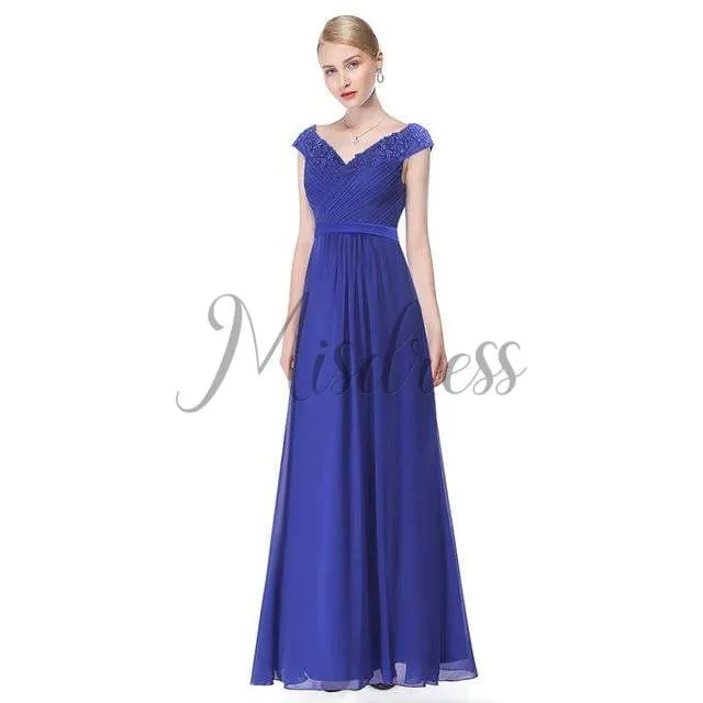 V Neck Off Shoulder Chiffon Lace Evening Wedding Prom Party Dress