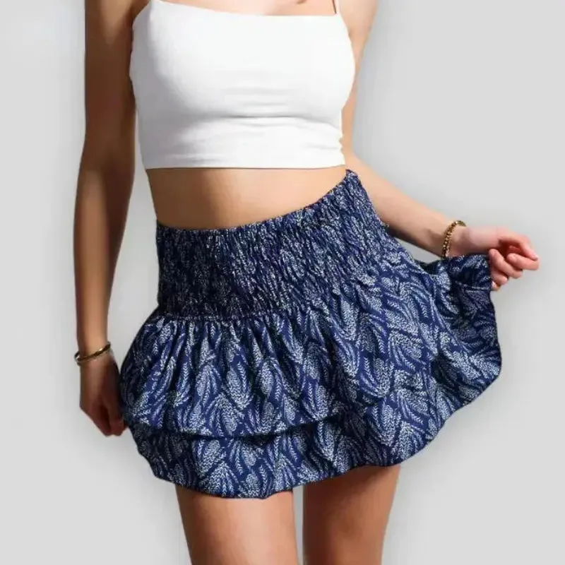 Vacation Boho Miniskirt Sexy Girl Y2k Skirts Mujer Ruffle Edge Printed Skirt Women Fashion New Floral Pleated Short Skirt Female