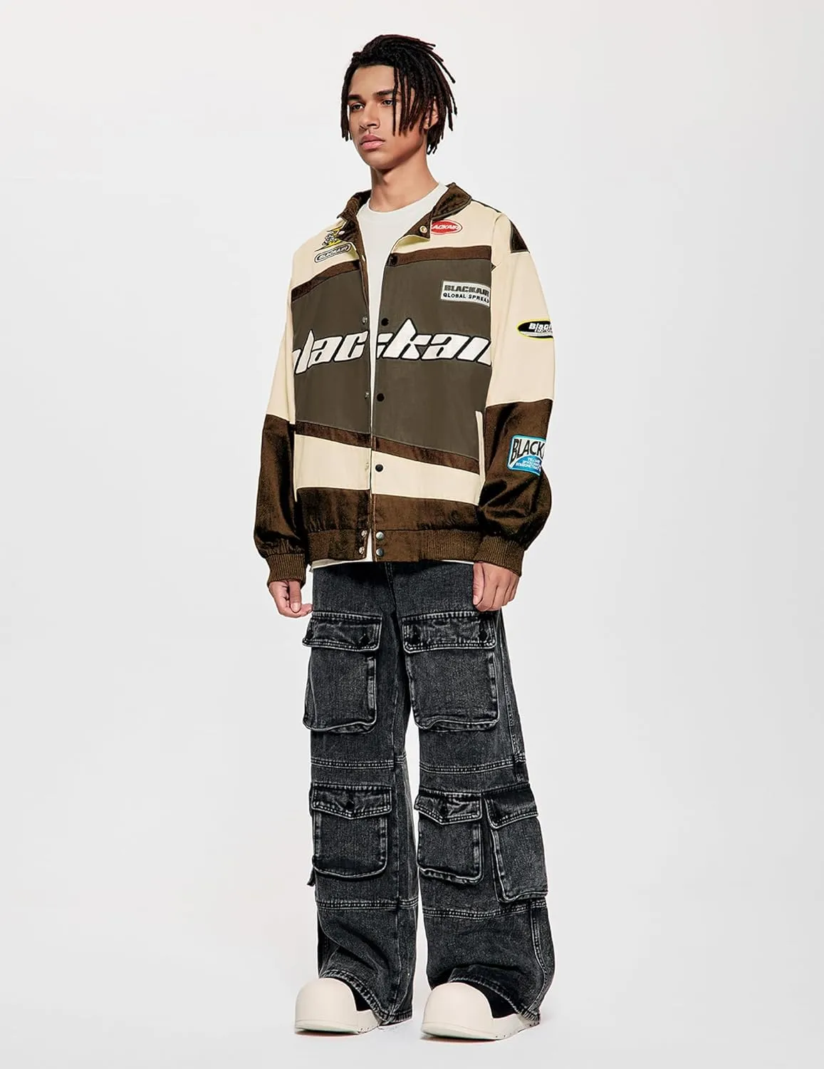 Vamtac Mens Varsity Baseball Jacket Bomber Cotton Vintage Racing Coats Streetwear with Pocket