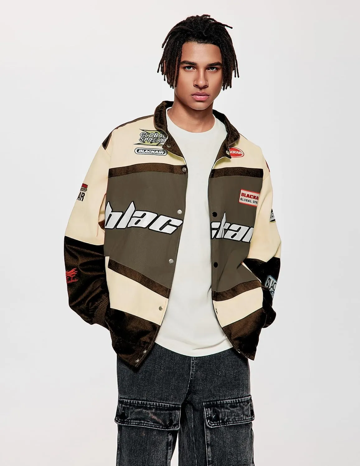 Vamtac Mens Varsity Baseball Jacket Bomber Cotton Vintage Racing Coats Streetwear with Pocket