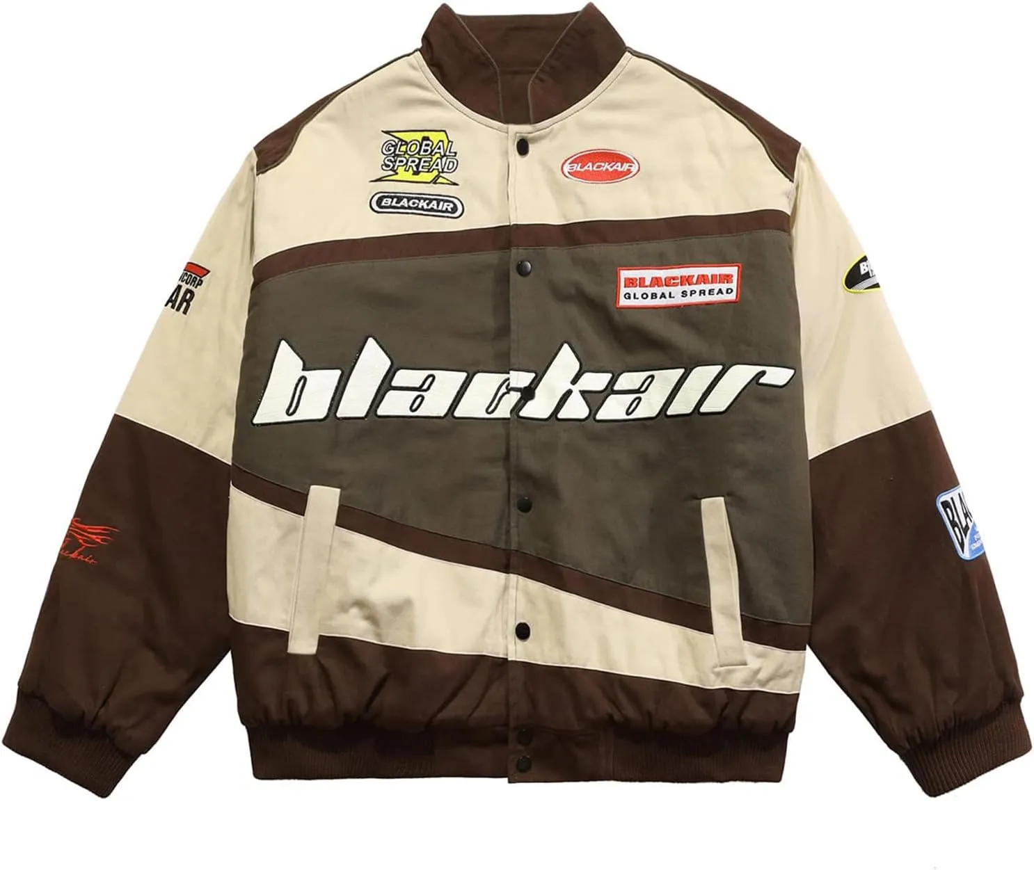 Vamtac Mens Varsity Baseball Jacket Bomber Cotton Vintage Racing Coats Streetwear with Pocket