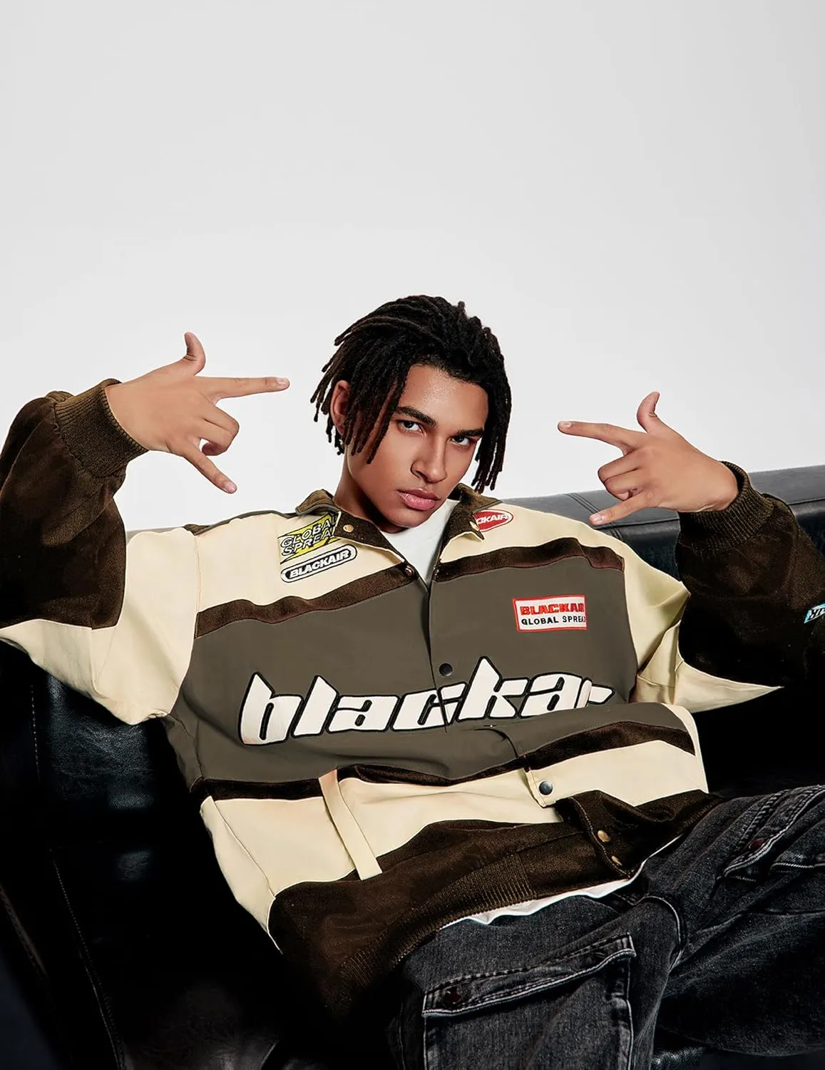 Vamtac Mens Varsity Baseball Jacket Bomber Cotton Vintage Racing Coats Streetwear with Pocket