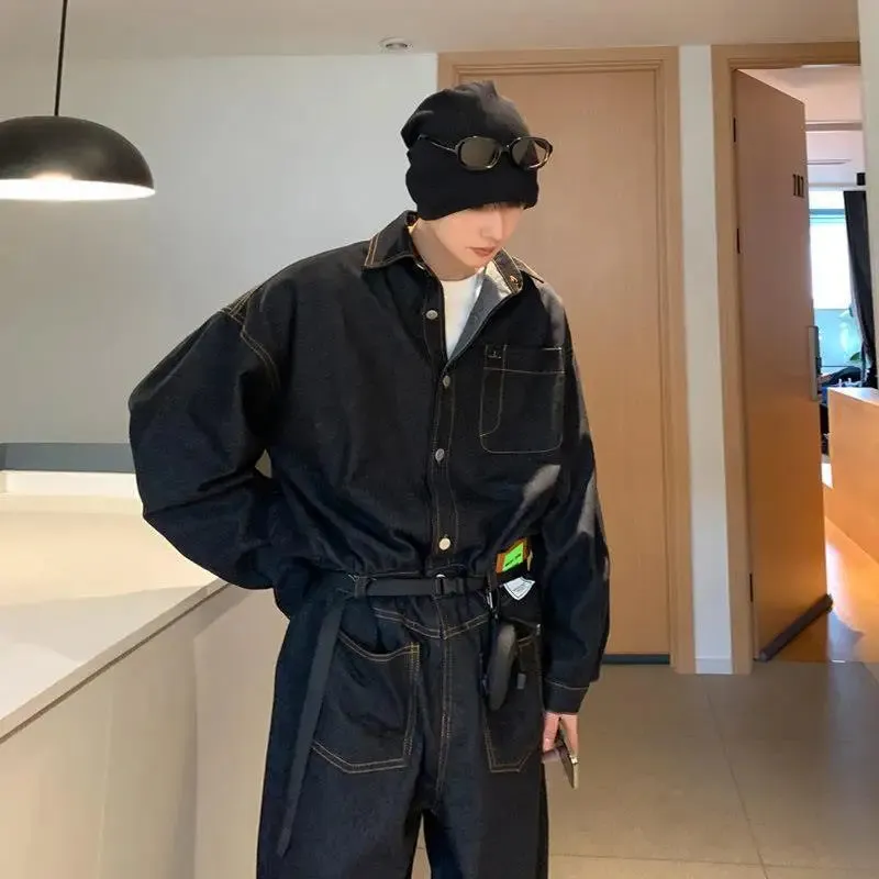 Wiaofellas Fashion High Street Handsome Denim Jumpsuit Suit Men's Spring Autumn Casual Workwear Uniform Overalls Pants Male Clothes