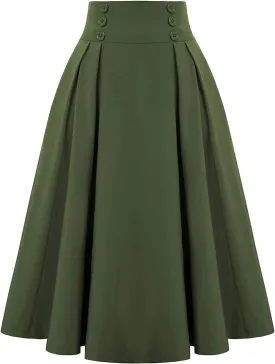 Women Vintage Skirt High Waist Pleated Skirt Midi A-Line Skirts 2025 Fashion Flared Long Skirts Daily Wear