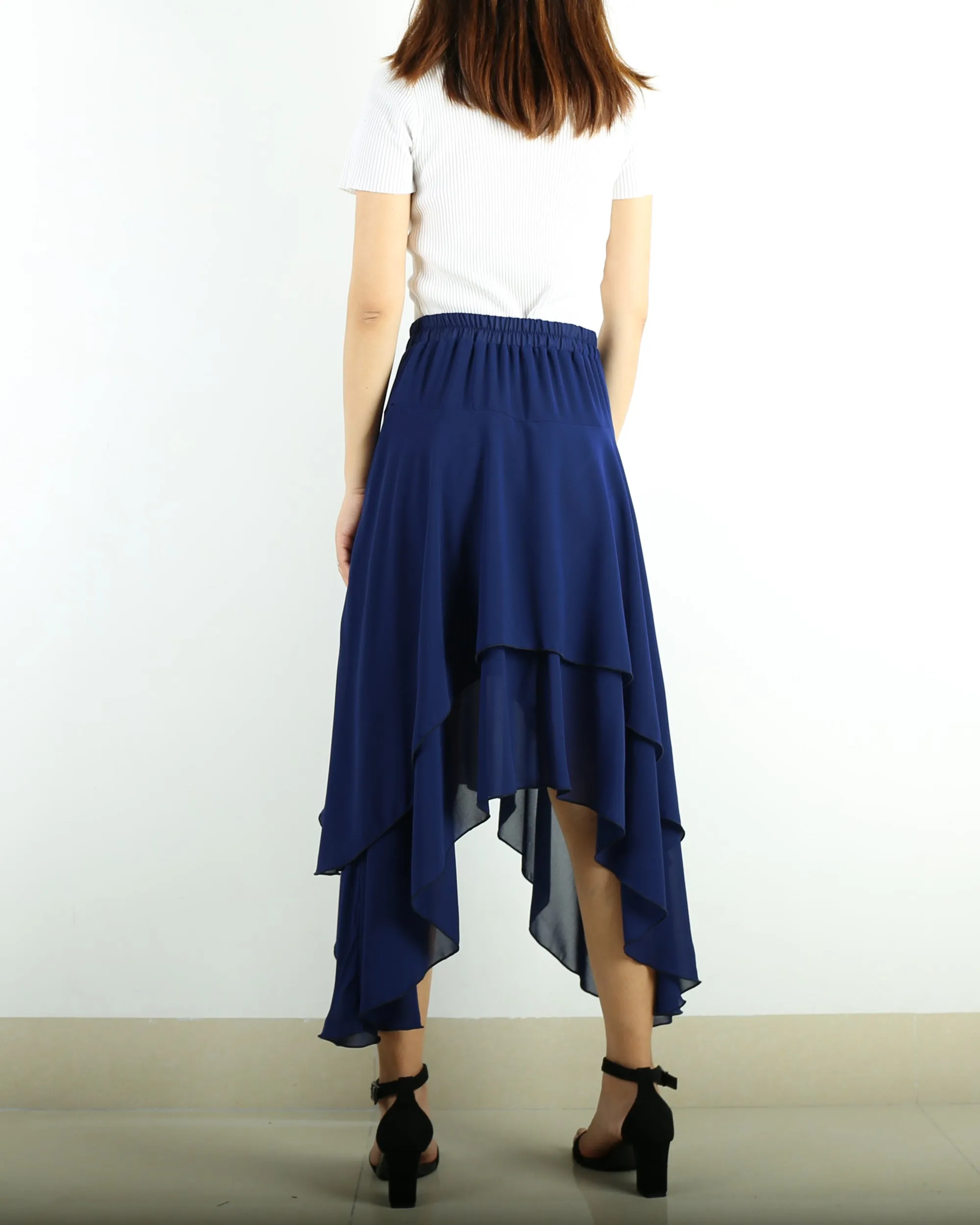 Women's asymmetrical skirt, chiffon skirt, elastic waist skirt, customized summer skirt(Q1004)