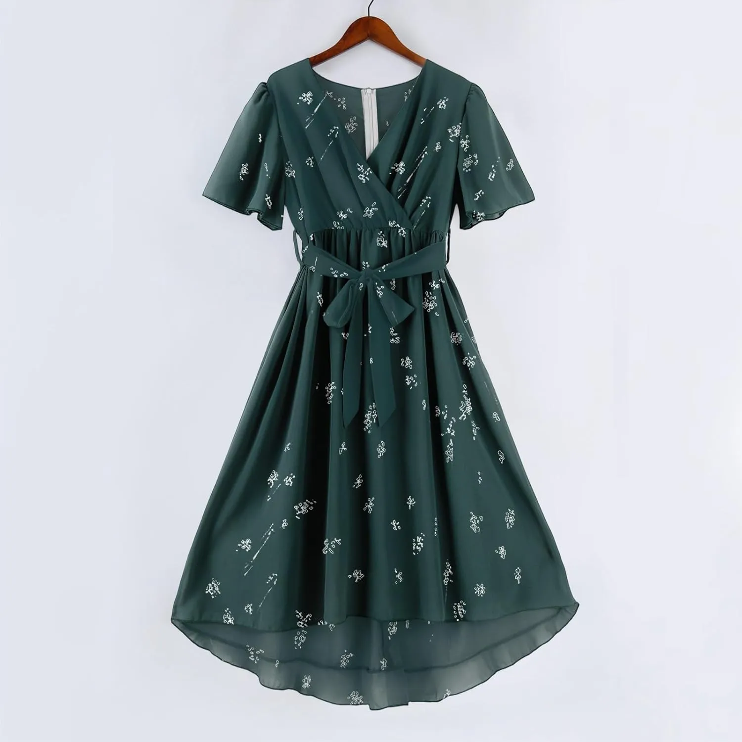 Womens Boho Floral Printed Chiffon Dresses 2025 Spring Elegant V Neck Belted Summer Wedding Prom Cocktail Midi Dress