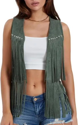 Women's Fringe Vest - Sleeveless Open Front 70s Vintage Hippie Tassel Cardigan