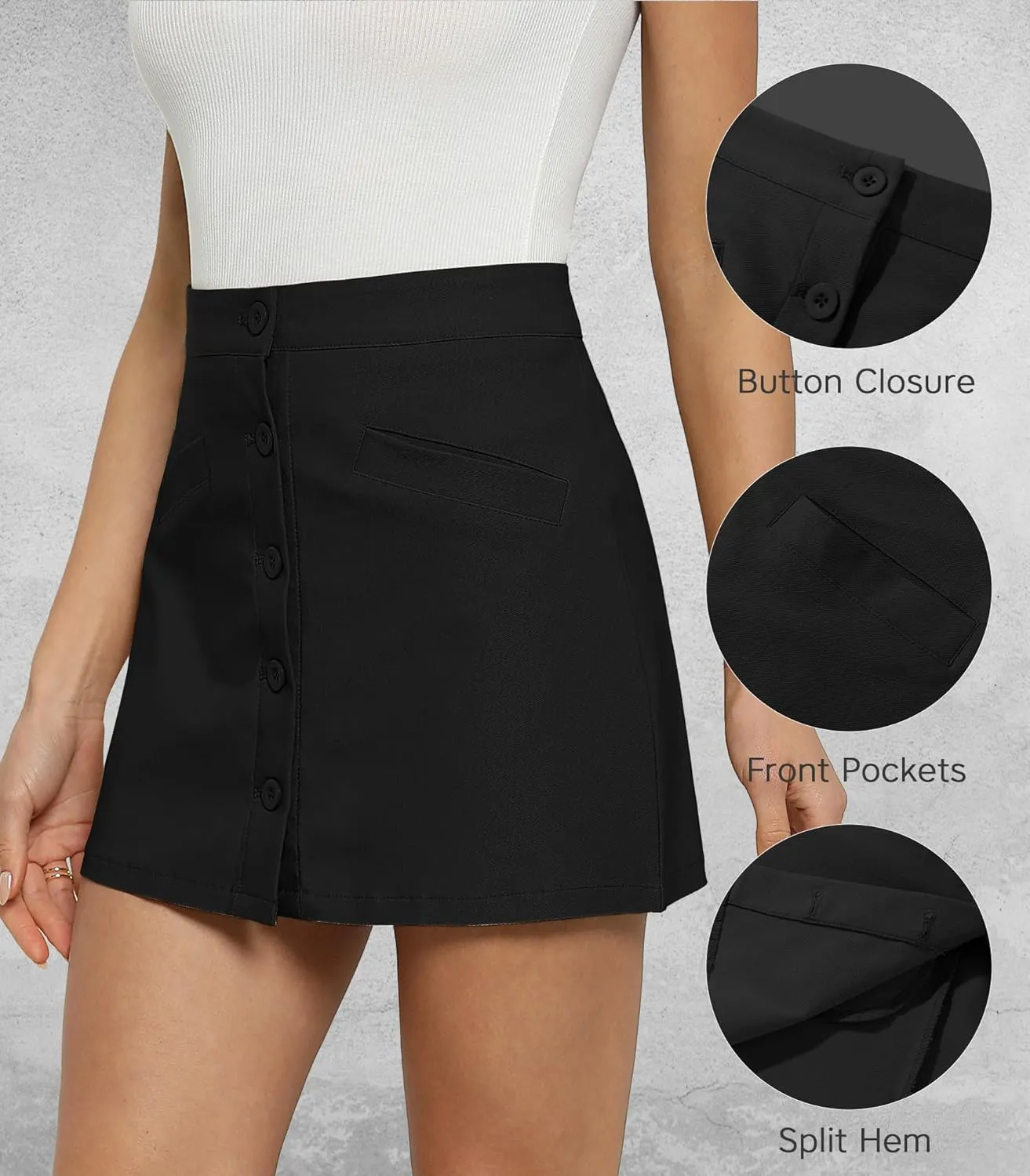 Womens Mini Skirts Bodycon Short Skirt Button Down Skirts for Women with Pockets Hign Waist A-line