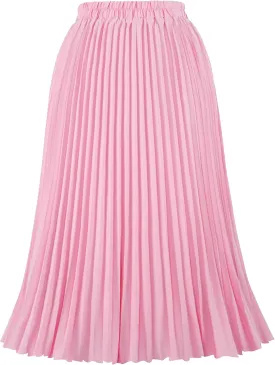 Women's Pleated Skirts High Elastic Waist A-Line Swing Skirt Midi Length