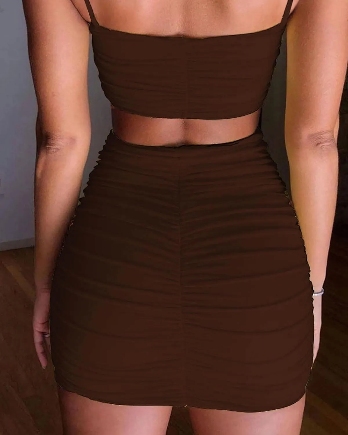 Women's Sexy Mini Skirts Ruched Bodycon Double Layer Club Skirt Trendy Short Skirts Adjustable Length