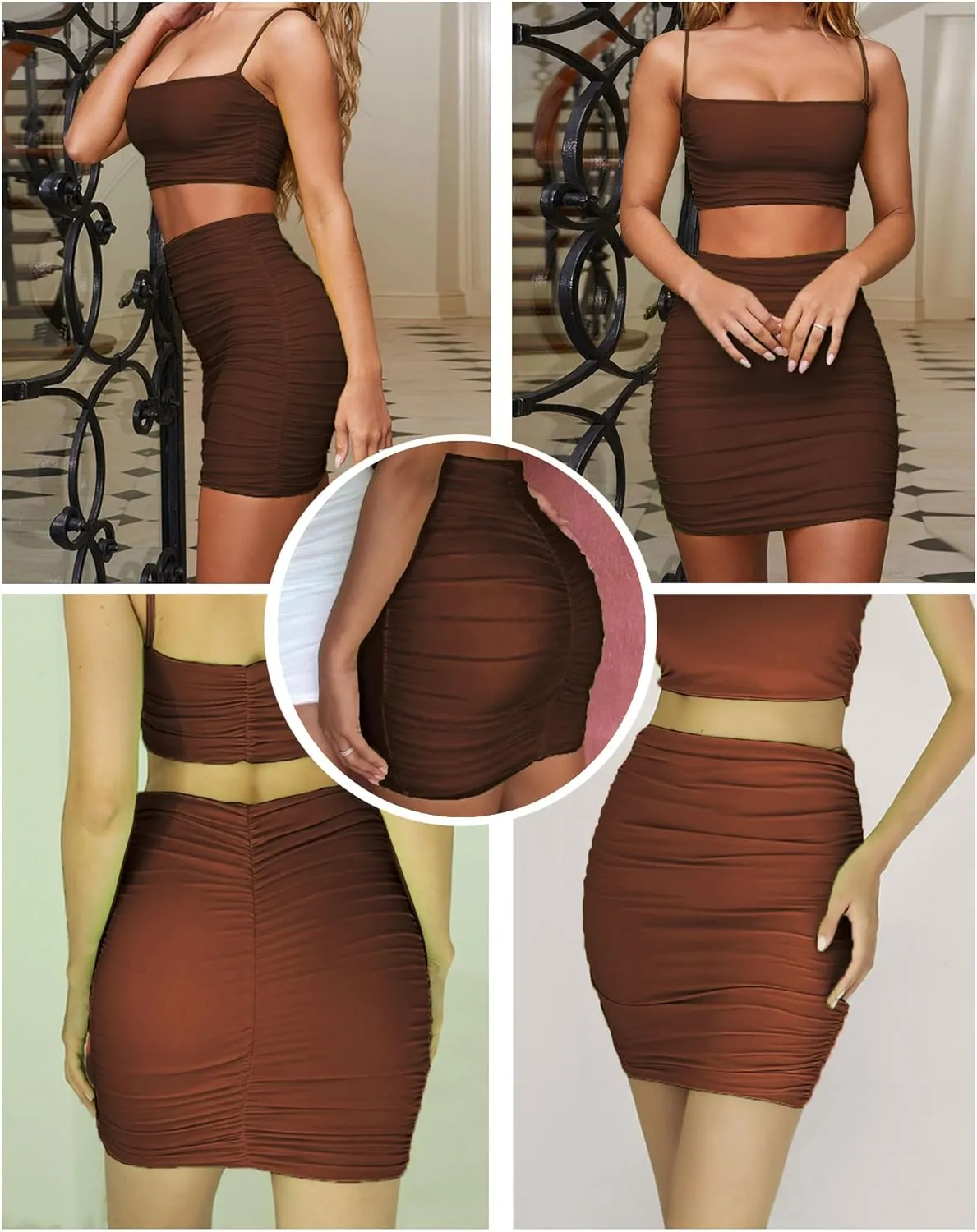 Women's Sexy Mini Skirts Ruched Bodycon Double Layer Club Skirt Trendy Short Skirts Adjustable Length