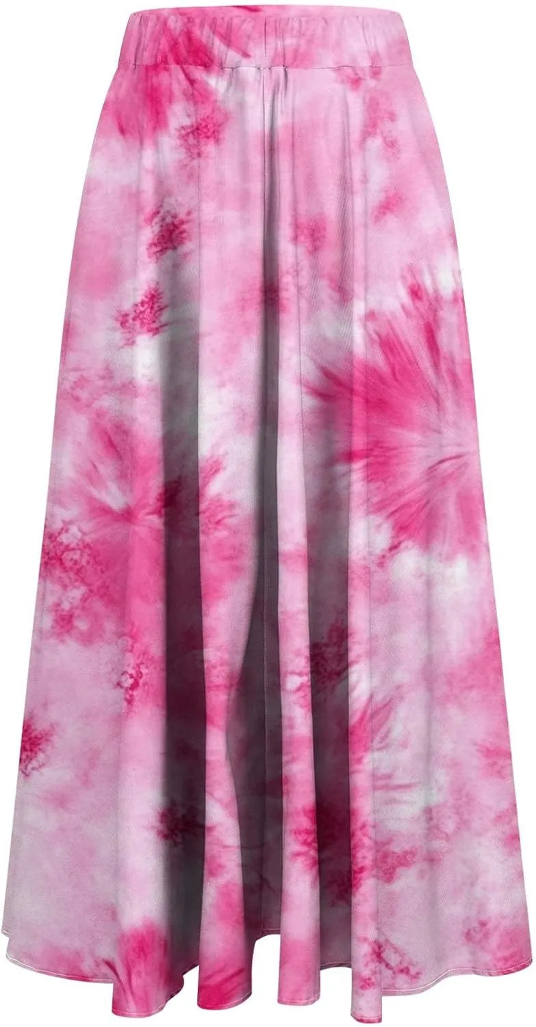 Women's Summer Boho Floral Maxi Skirts High Waisted Flowy Swing Pleated Beach Skorts Long Short Vacation Outfits S-3XL