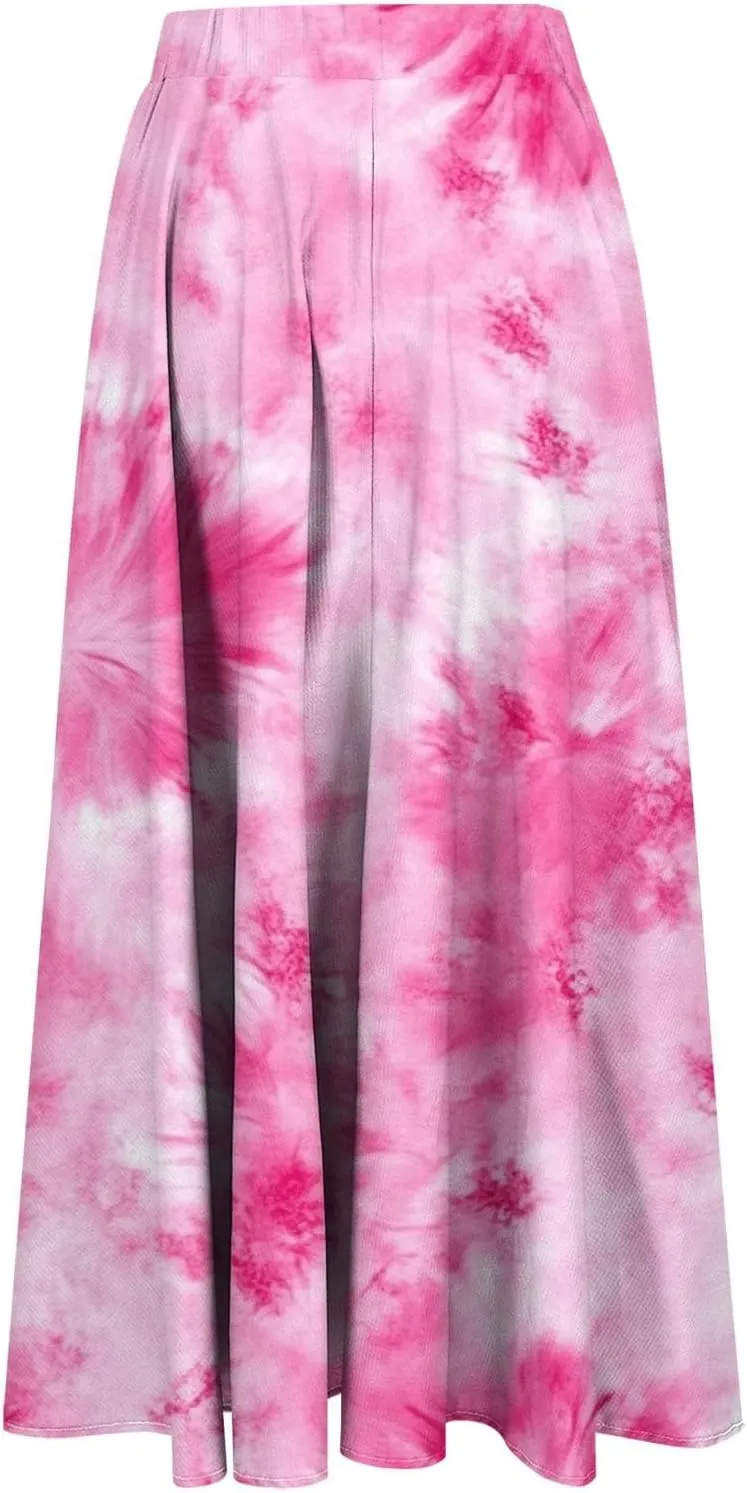 Women's Summer Boho Floral Maxi Skirts High Waisted Flowy Swing Pleated Beach Skorts Long Short Vacation Outfits S-3XL