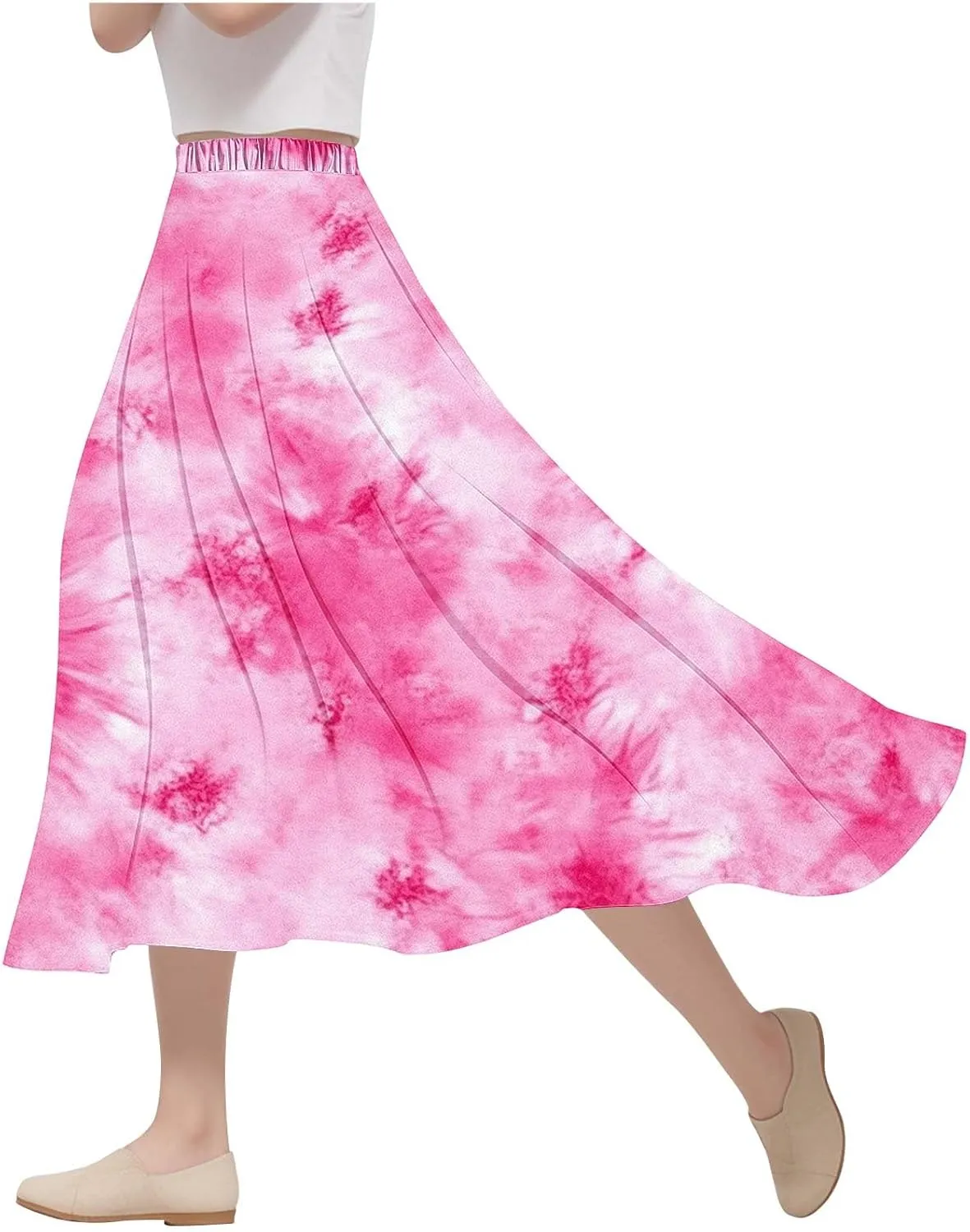 Women's Summer Boho Floral Maxi Skirts High Waisted Flowy Swing Pleated Beach Skorts Long Short Vacation Outfits S-3XL