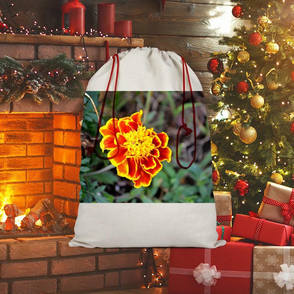 Yellow Red Flower Sublimation Linen Drawstring Sack